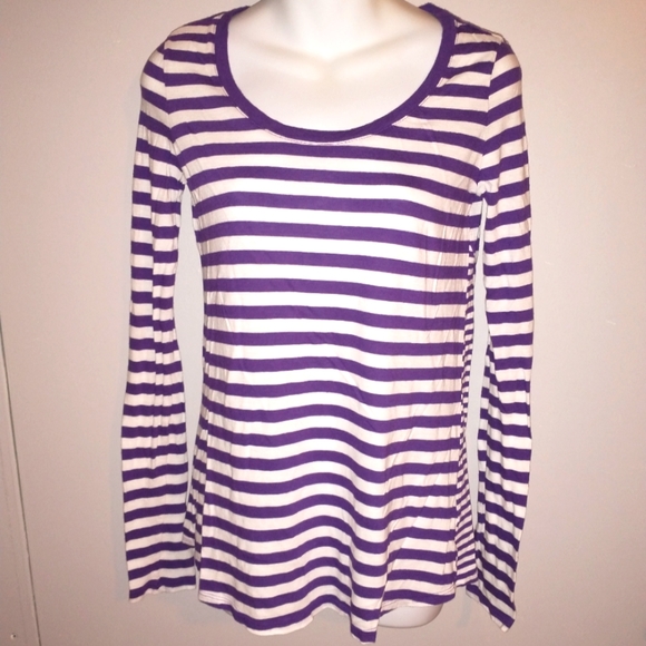 Nollie Purple and White Striped Long Sleeve Top Ladies Size Medium - Picture 1 of 5